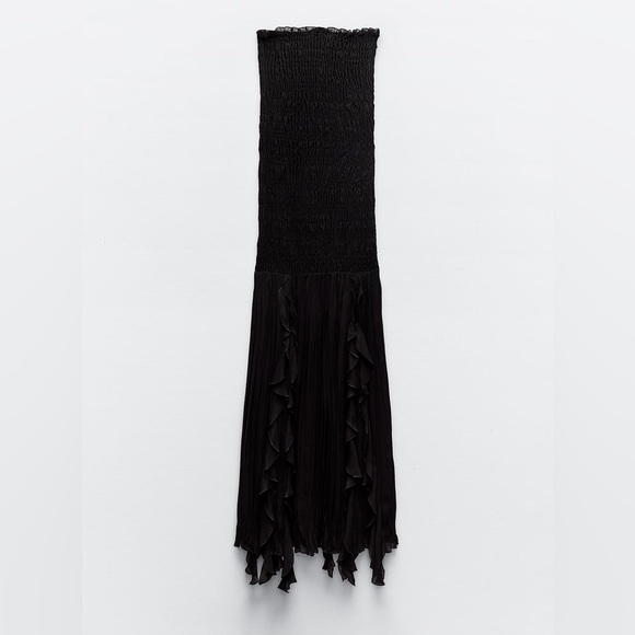 Zara RUCHED STRAPLESS Black DRESS Sz.S - Picture 6 of 13
